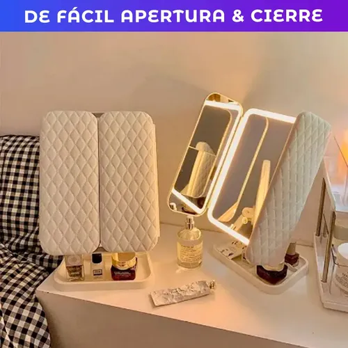 Espejo Triple Con Luz Led Usb Maquillaje Triptico Makeup