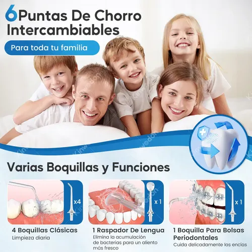 Irrigador Bucal Portátil, Hilo Dental Kinwater, 4 Modos Y 6