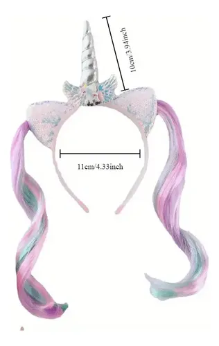 Vincha Unicornio Con Pelo Multicolor Y Orejitas Niña