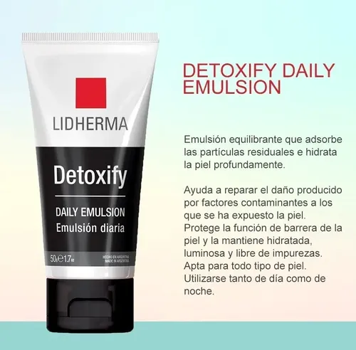 Detoxify Daily Emulsion Antioxidante Hidratante Lidherma Momento de aplicación Día/Noche Tipo de piel Seca / Normal / Grasa / Mixta