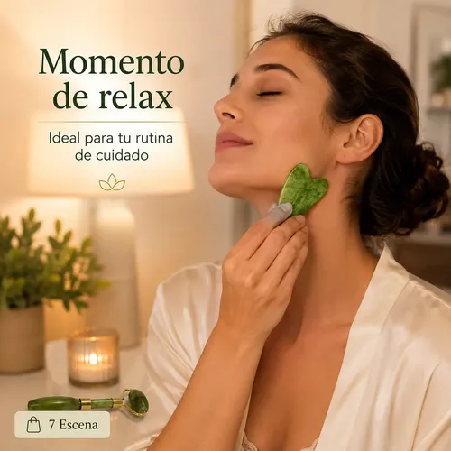 Kit Roller Jade Y Gua Sha Verde Masaje Facial Relajante