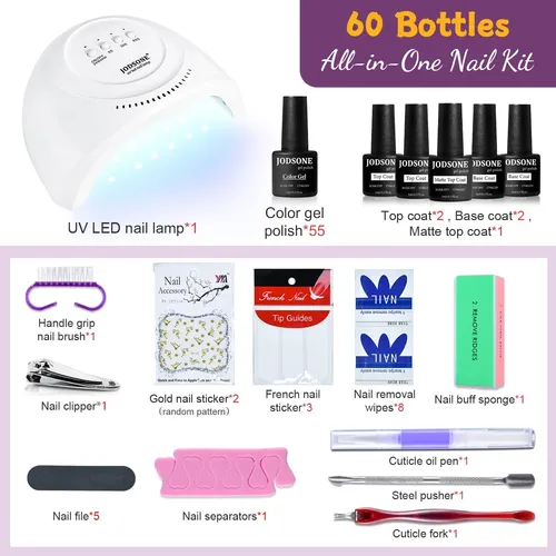 Kit Esmalte Gel 60 Colores Brillo Uv Base Y Top Coat