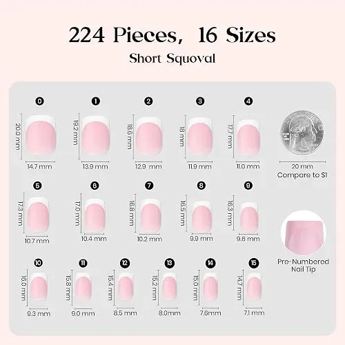 Beetles Uñas Postizas French Tip Cortas Squoval 224 Piezas