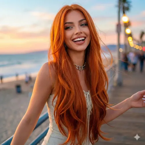 Peluca Larga Mujer Naranja Cobrizo Cosplay Anime Natural