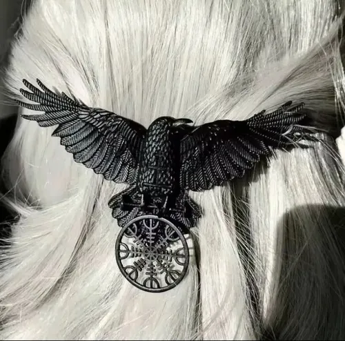 Broche De Cabello Viking Runa Gótica Cuervo Negro R