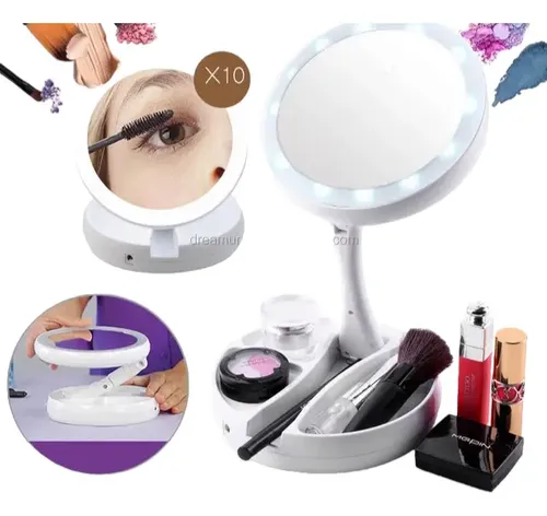 Espejo Con Luz Aro Led Maquillaje Aumento Plegable Usb/pila