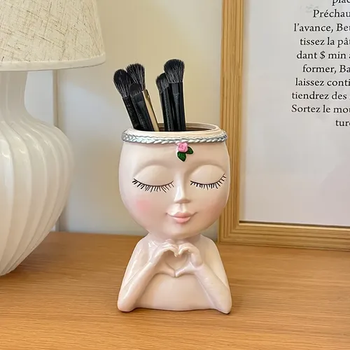 Porta Brochas De Maquillaje Y Maceta Decorativa Figura Chica