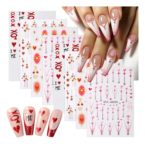 Calcomanías Para Decoración De Uñas Con Forma De Corazón Par