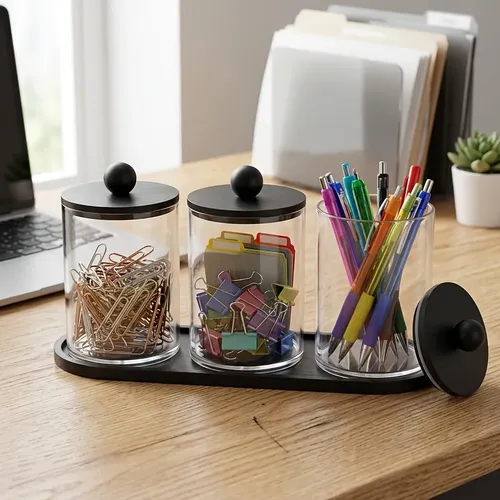 Set 3 Piezas Organizador Baño Frascos Hisopos 3pcs And Tray