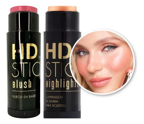 Kit Contorno Cremoso Barra Iluminador Rubor Stick Hd Katalia Tono del maquillaje X2_Soft Pink – Sunset