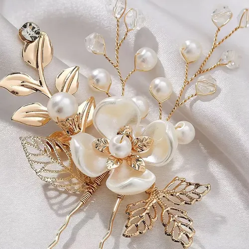 Horquilla De Novia China Con Perlas Retro, Flor Hecha A Mano
