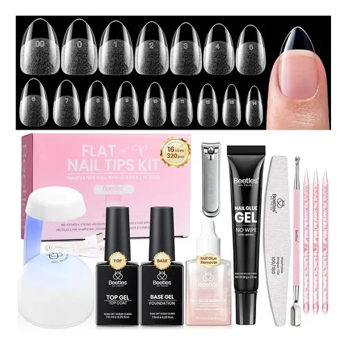 Kit De Uñas En Gel Beetles Flat-x Almond Short 320p 16