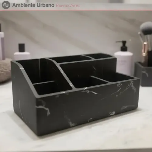 Organizador De Maquillaje Simil Marmol Negro 23 X 13 Cm Negro