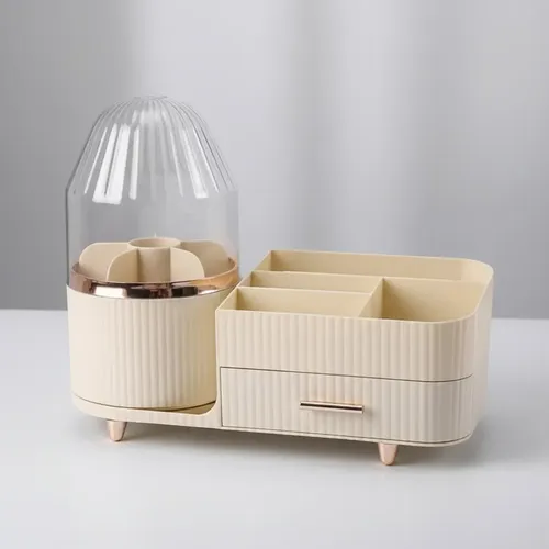 Organizador Maquillaje Giratorio 360° Cajón Tapa Antipolvo