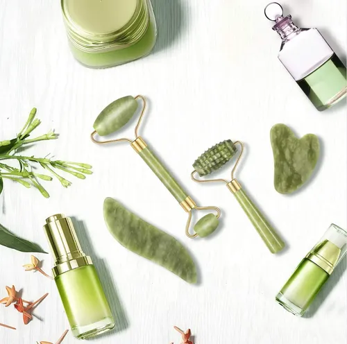 Set Jade Roller & Gua Sha Charmonic De 4 Piezas Para Rostro