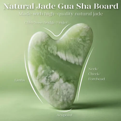 Set Rodillo Jade Y Gua Sha Facial Baimei Verde Claro