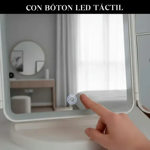 Espejo Triple Con Luz Led Usb Maquillaje Triptico Makeup