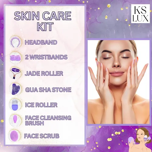 Kit Cuidado Facial Ks Lux 7 Piezas Rodillo Gua Sha Morado