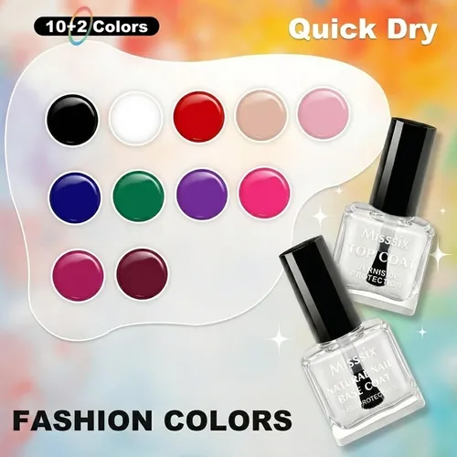 Set De 12 Esmaltes Misssix Con Base Y Top Coat