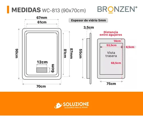 Espejo Smart Inteligente Luz Led 90 X 70cm Bluetooth Premium