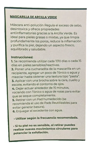 Mascarilla Detox Arcilla Verde 40g Vegana Natural