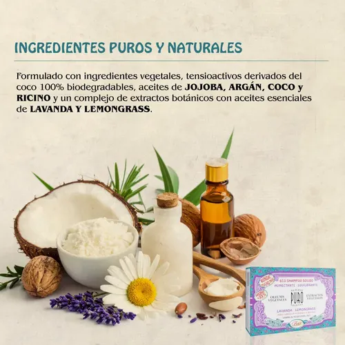 Shampoo Sólido Lavanda Lemongrass 100 G sin Sulfatos, Sin Sci