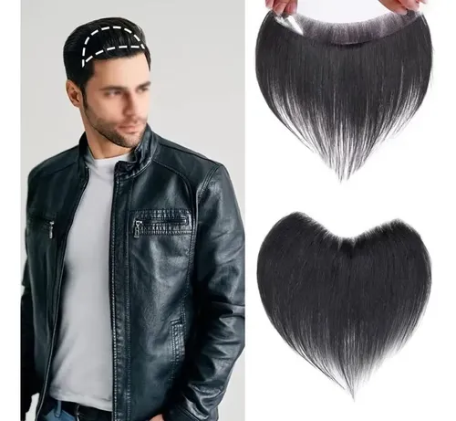 Peluca De Frente Para Hombres Cabello Negro Liso Extensiones