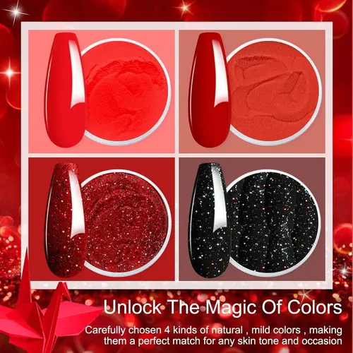 Kit De Polvo Dip Honey Joy 4 Colores Rojo Brillante