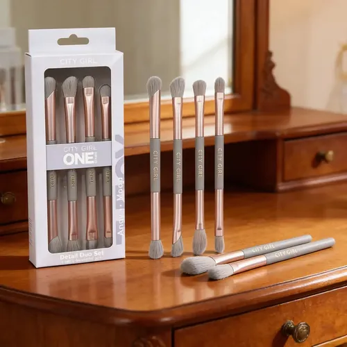 Set Brochas Maquillaje Doble Punta Profesional City Girl Gris