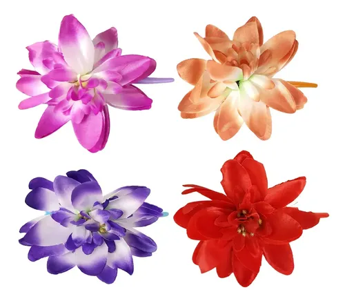 Hebillas Para Pelo Flores De Tela Colores Pack X12 Azul Violeta Marrón Rojo