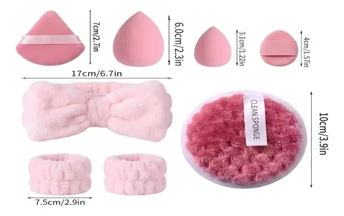 Set Esponjas Maquillaje Y Skincare 20 Pzas Con Diadema