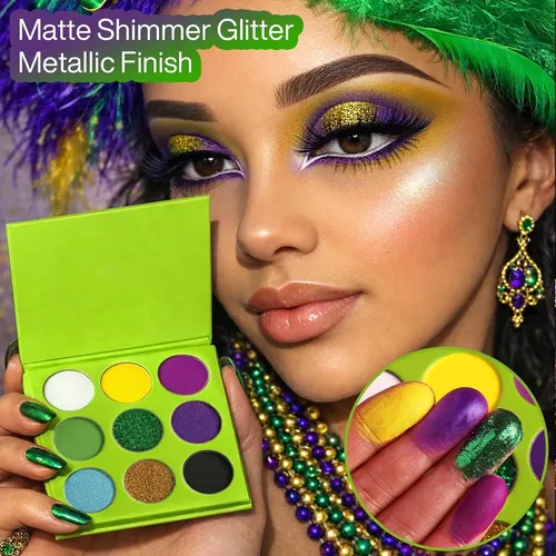 Paleta De Sombras Mardi Gras 9 Colores Vegana, Resistente