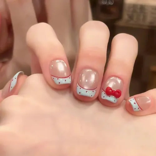 Alta Calidad Parche De Uñas Con Lazo De Lunares Dulces