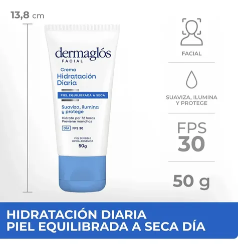 Crema Facial Hidratante Día Dermaglós Equilibrada Seca 50g Normal A Seca Día