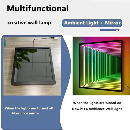 Lámpara Led Espejo Infinito 3d Luz De Noche Azul 50cm