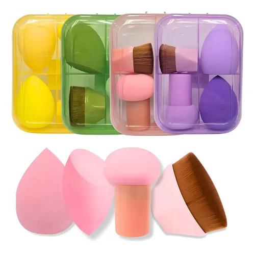 Set Caja De Esponjitas Blender +brocha P/aplicar Maquillaje