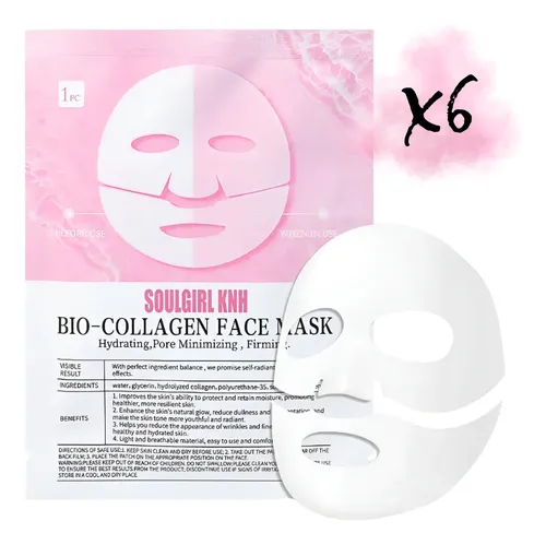 6 Mascarillas Faciales De Biocolageno Hidratante Rejuvenece