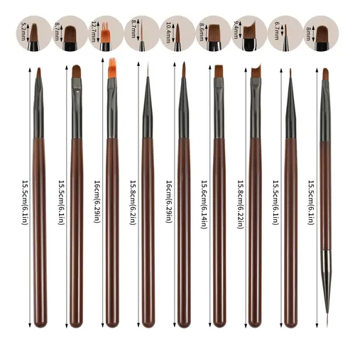 Juego De 9 Pinceles Para Uñas Carving Painting Liner Builder Brown-9pcs