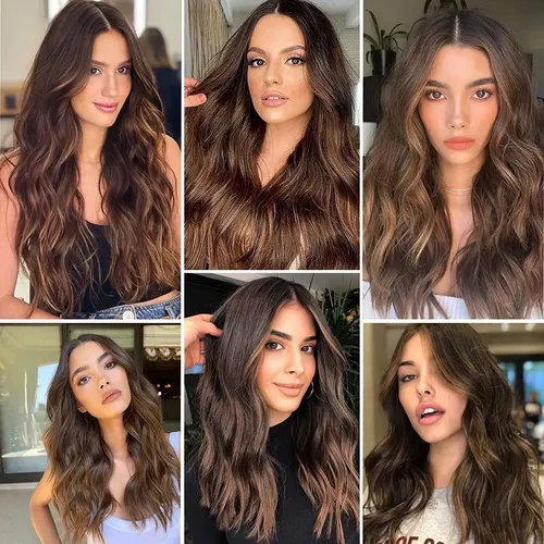 Pelucas Mujer Dama Cabello Naturales Larga Onduladas Marrón