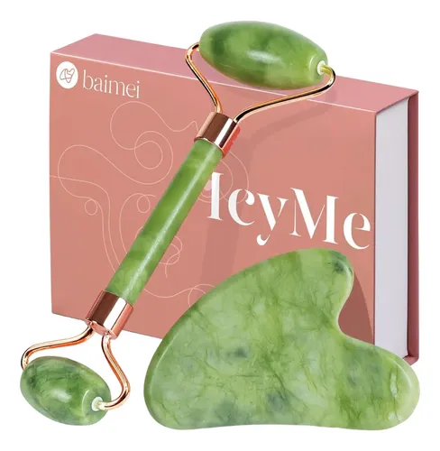 Guasha Facial Rodillo Masajeador Piedra Jade Kit