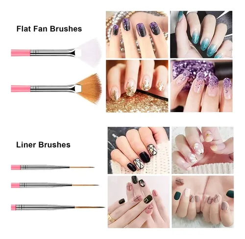 Kit 20 Herramientas Para Uñas Rosa Con Pinceles Y Dotting
