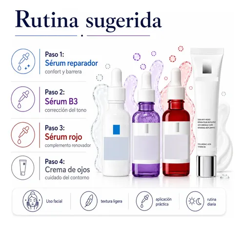 Kit Skincare Facial 4 Pasos Sérum B3 Reparador Crema Ojos