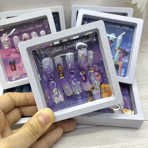 3 Boxes Of Kpop Nail Patch Girls Wear Nail Patches [one Box Each Of Purple + Pink + Blue]