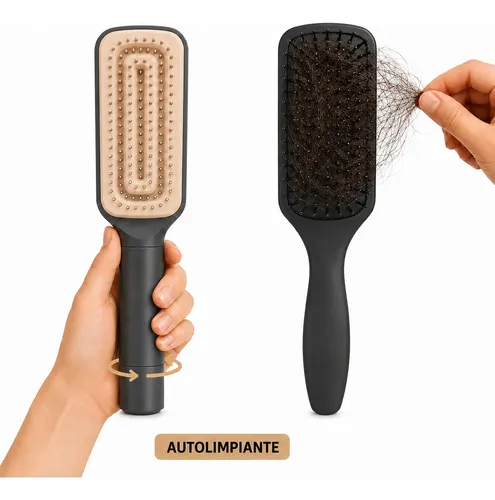 Peine Desenredante Autolimpiante Mango Giratorio Mujer X2u