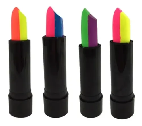 Labial Fluo Bicolor X 4 Maquillaje Brilla Luz Negra Uv