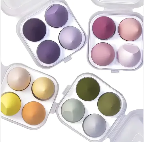 Set X4 Esponjas Maquillaje. Alta Precisión, Suaves, Lavables Color Violeta Oscuro Tamaño De La Esponja