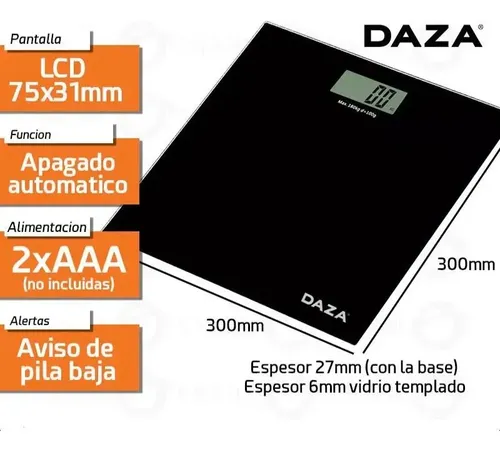 Balanza De Baño Digital Daza Pantalla LCD Vidrio Templado 180kg Negro