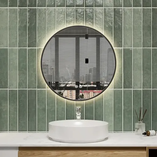 Espejo Led Redondo Antiempañante 60cm Luz 4500K Táctil Pared Baño