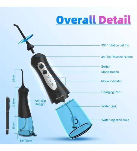 Hilo Dental Inalámbrico Nicefeel 300ml, Portátil Y Recargabl Blue Black