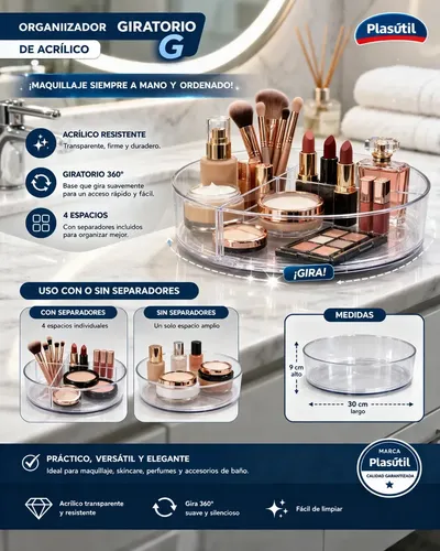 Organizador Giratorio De Acrilico Parabaño Maquillaje Crema